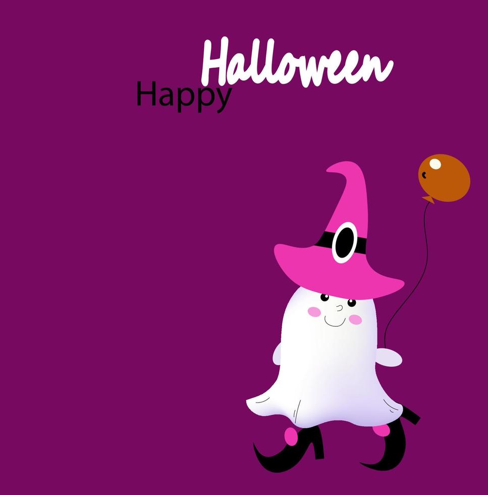 cartaz de halloween vector wiih cute boo, ilustração vetorial de desenho animado plano