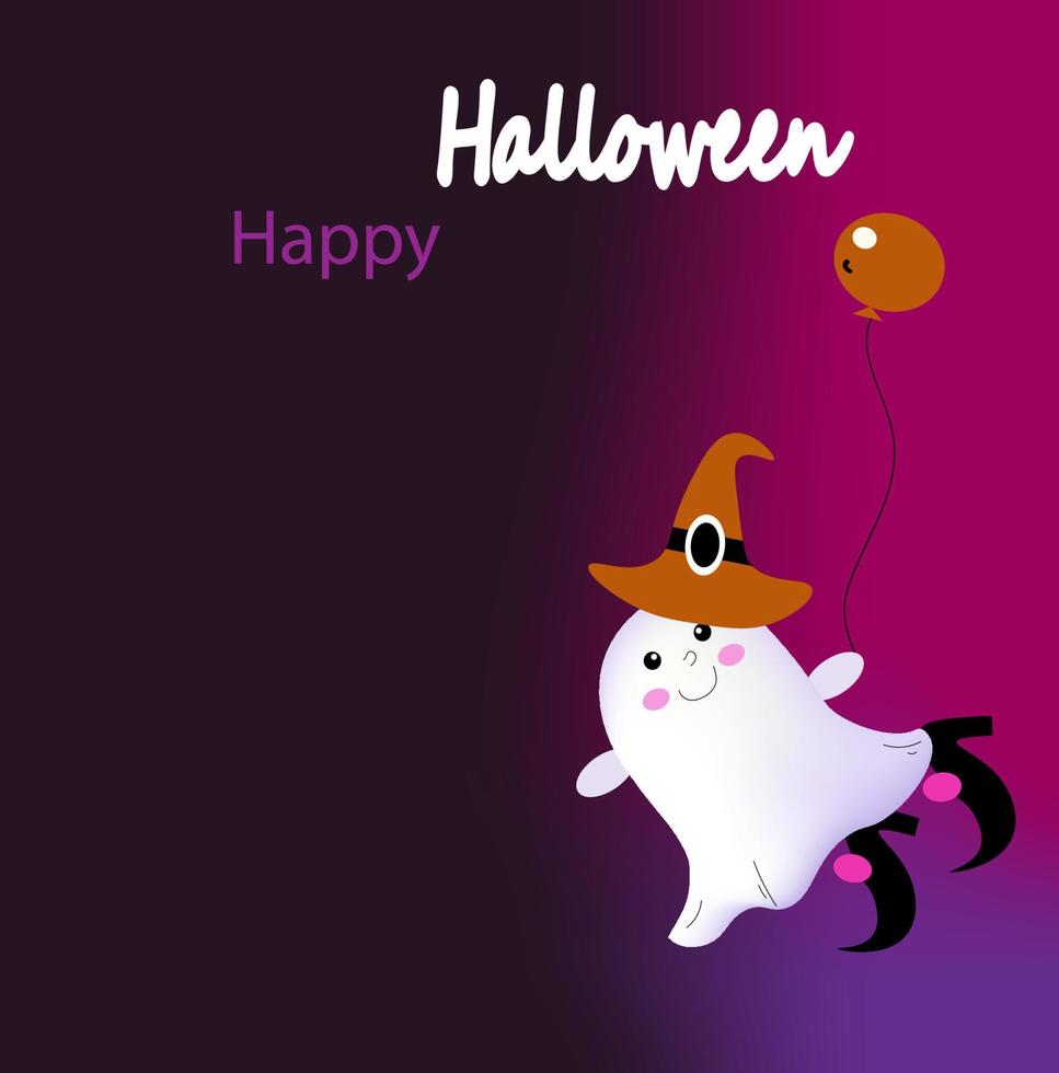 cartaz de halloween vector wiih cute boo, ilustração vetorial de desenho animado plano