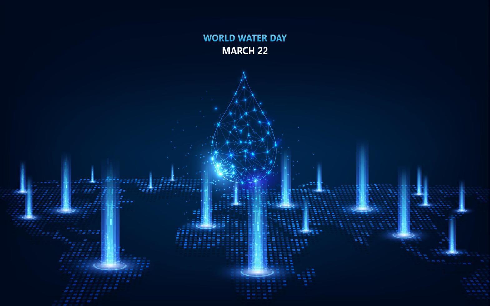 conceito de dia mundial da água. modelo de banner com gota de água brilhante de baixo poli. ilustração vetorial vetor