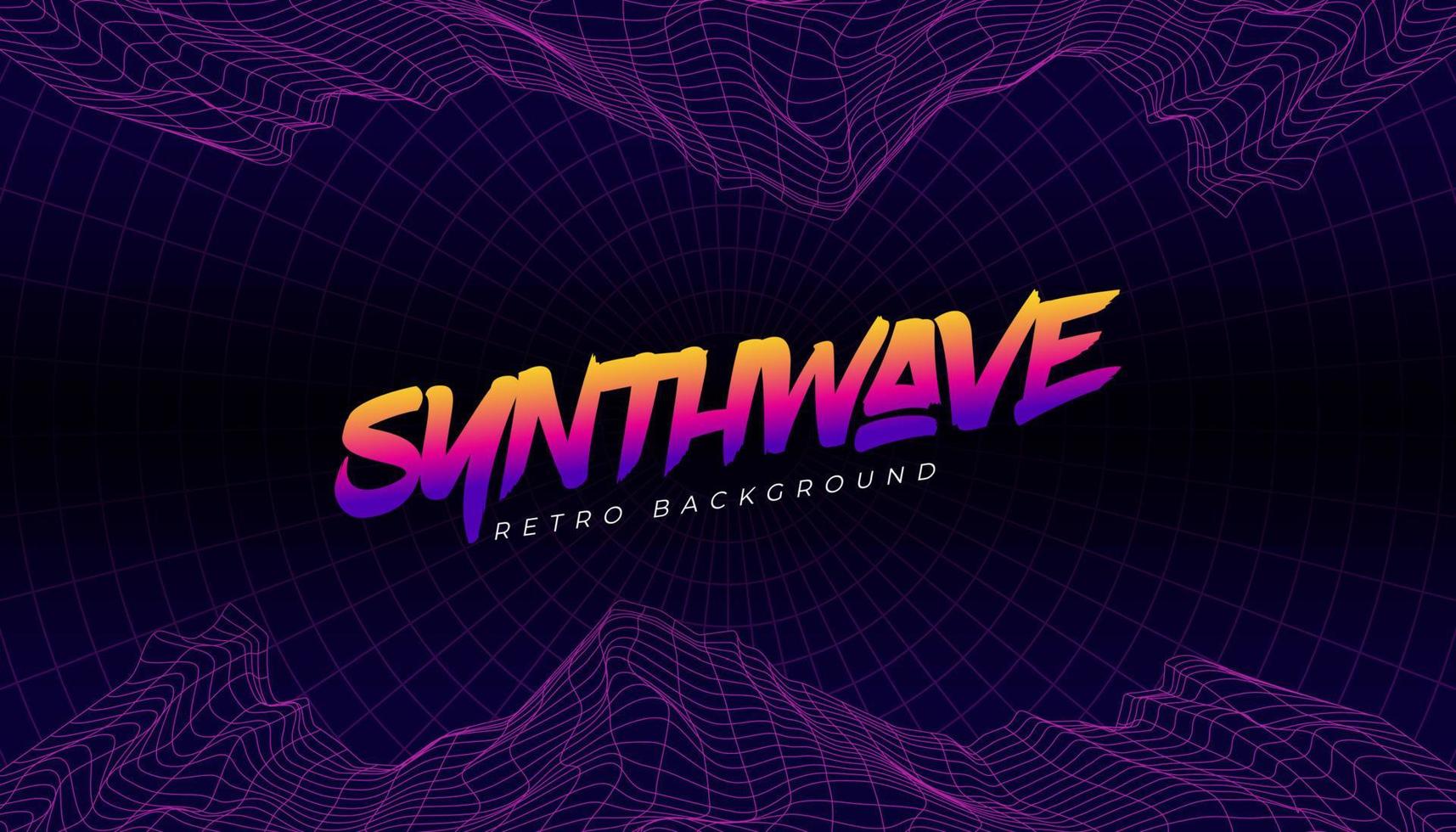 Ilustração de montanha de fundo 3d inspirada na cena dos anos 80. synthwave, fundo retrowave. vetor