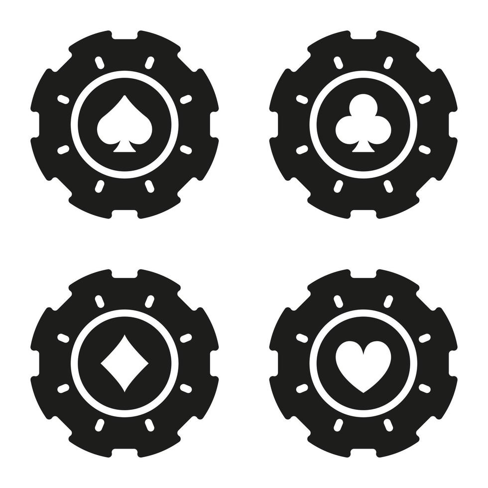 jogo de fichas de apostas de pôquer. ícone de silhueta preta de dinheiro de poker. jogo de sorte terno casino roleta glifo pictograma. fortuna jogo jogo aposta símbolo plano. ilustração vetorial isolado. vetor