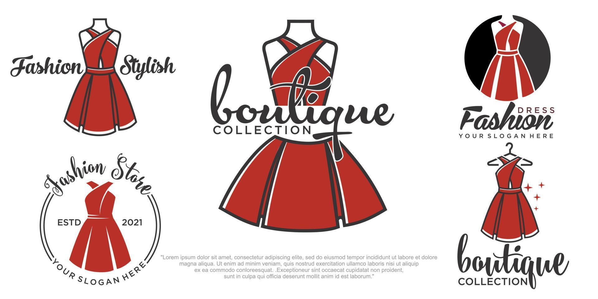 ilustração de conjunto de ícones de vetor de modelo de logotipo de vestido de moda