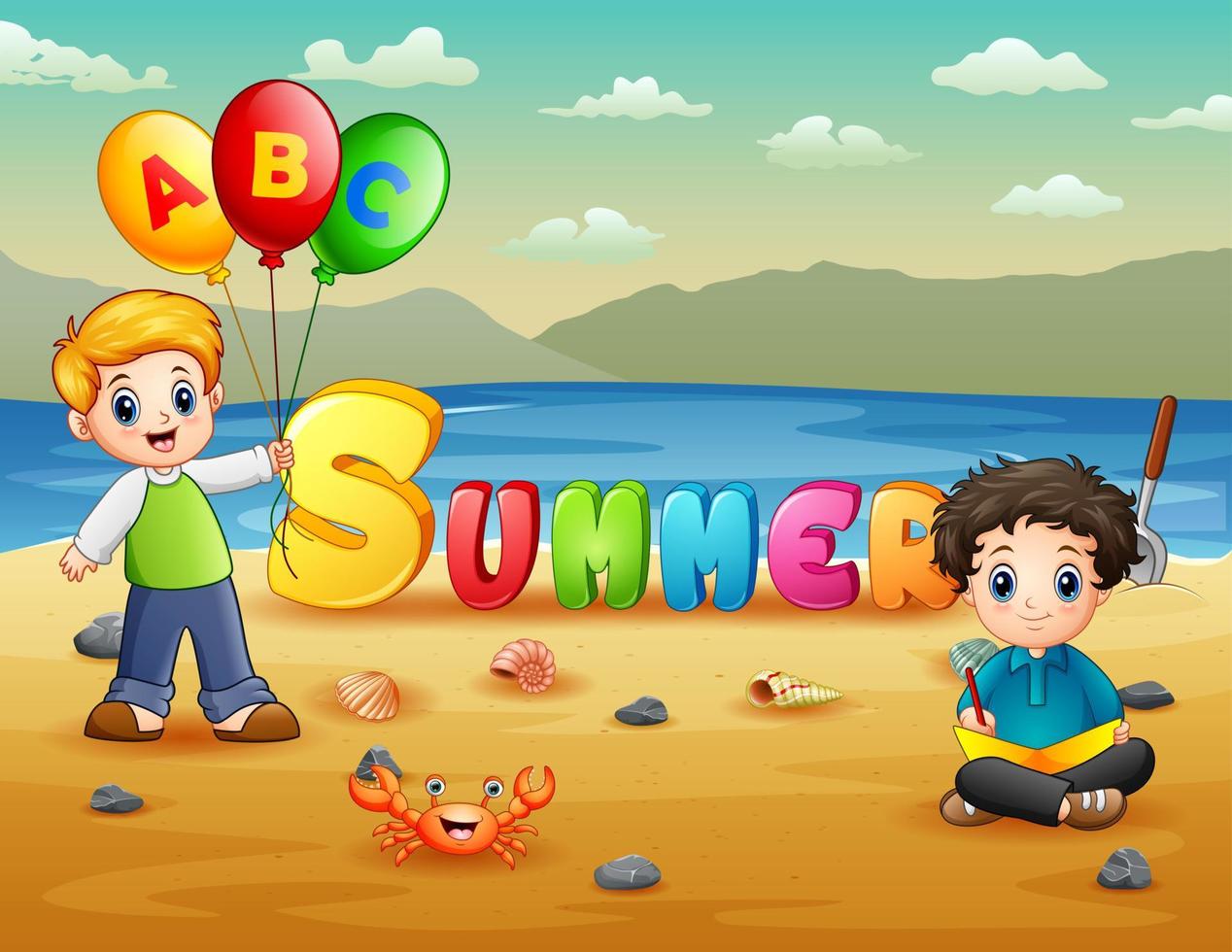 férias de verão com crianças na praia vetor