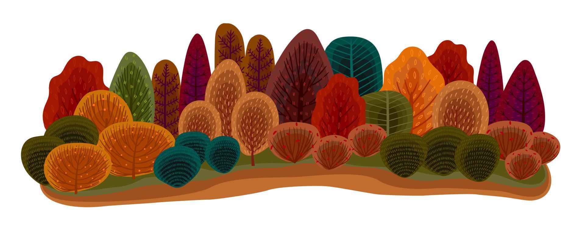 ilustração isolada com floresta de outono. modelo vetorial para cartão, pôster, panfleto, capa e outros usos. vetor