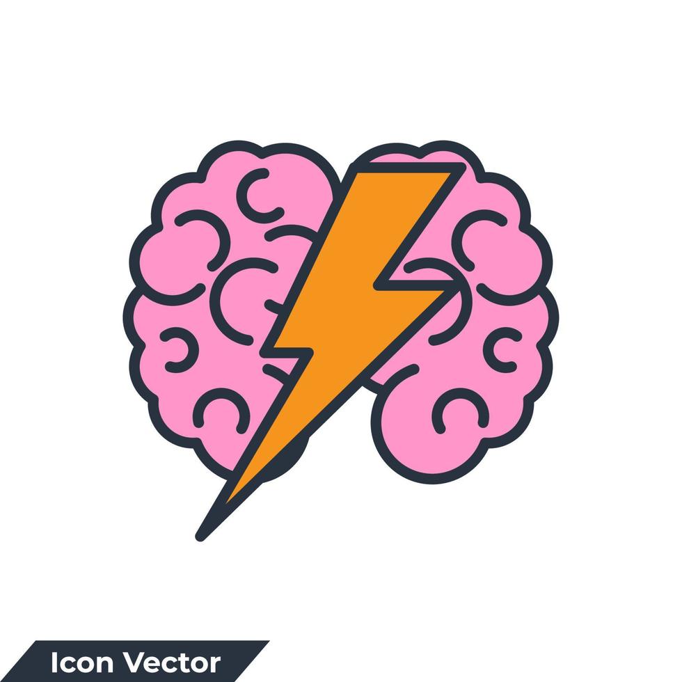 brainstorm ícone ilustração em vetor logotipo. cérebro com modelo de símbolo de trovão para coleção de design gráfico e web