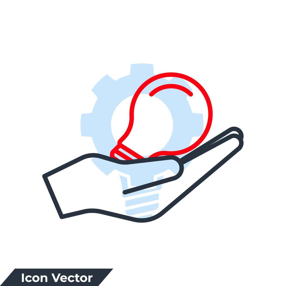ilustração em vetor logotipo ícone solução. mão e um modelo de símbolo de lâmpada para coleção de design gráfico e web