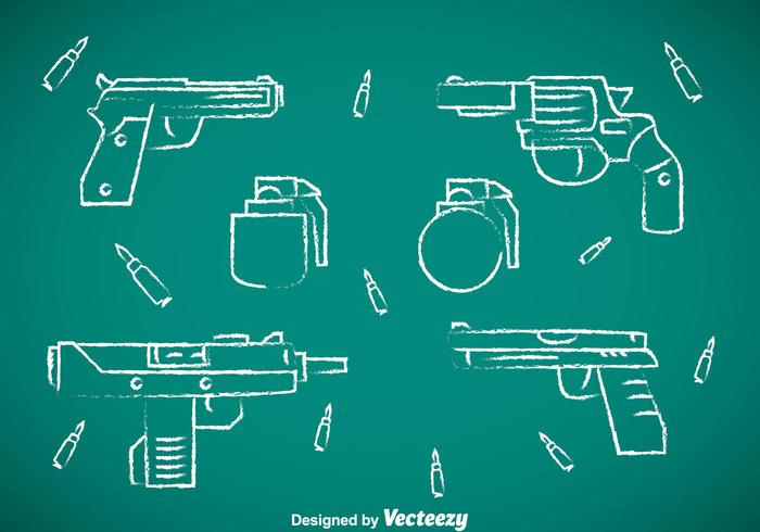 Coleção de armas coleção de giz desenhar ícones vetor