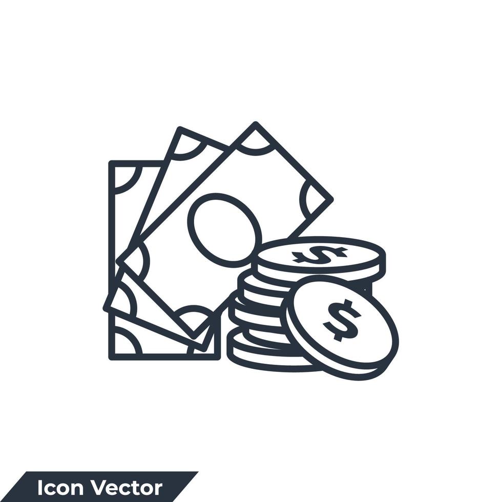 dinheiro ícone logotipo ilustração vetorial. modelo de símbolo de moedas e finanças para coleção de design gráfico e web vetor