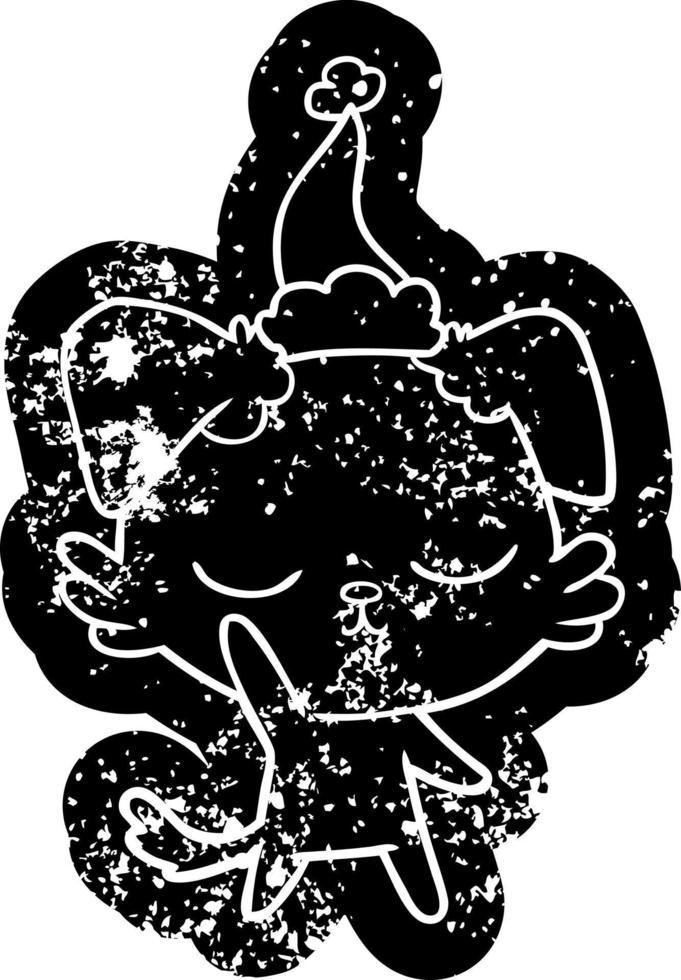 bonito ícone angustiado de desenho animado de um cachorro usando chapéu de papai noel vetor