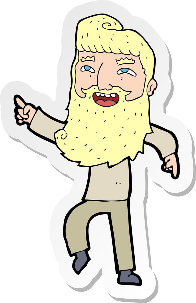 adesivo de um homem de desenho animado com barba rindo e apontando vetor
