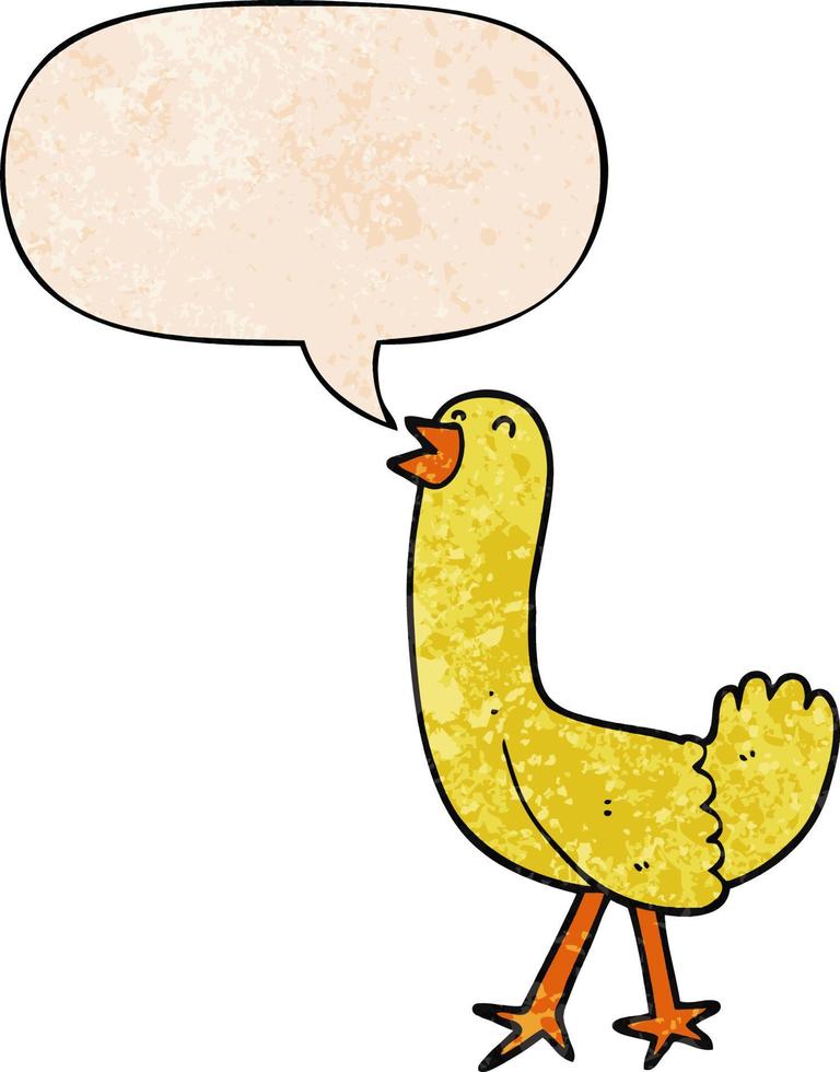 pássaro de desenho animado e bolha de fala no estilo de textura retrô vetor