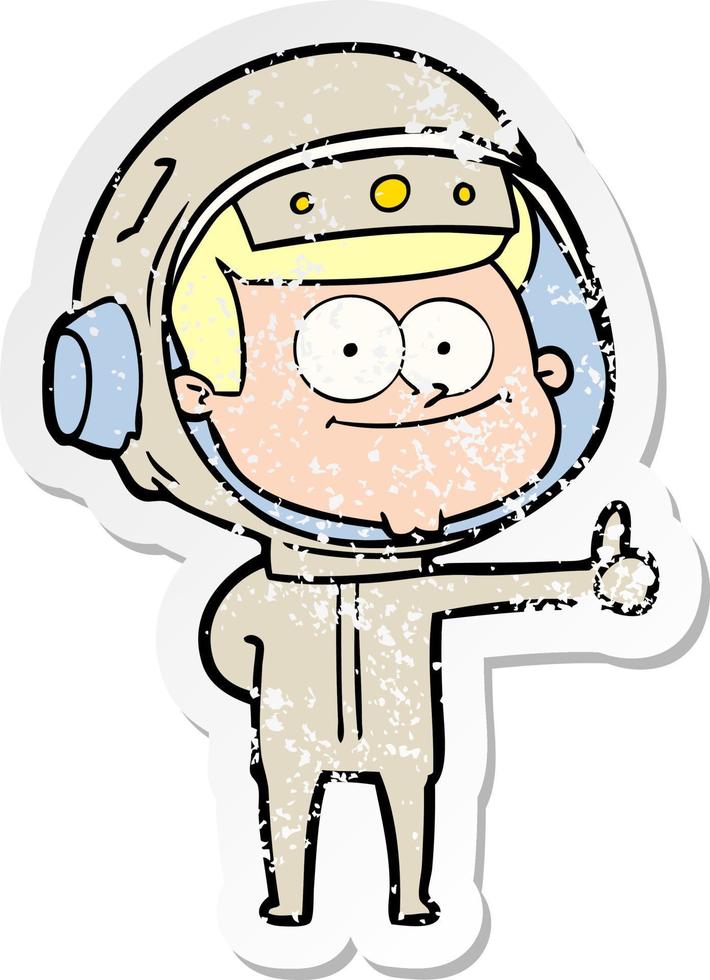 vinheta angustiada de um desenho animado de astronauta feliz vetor