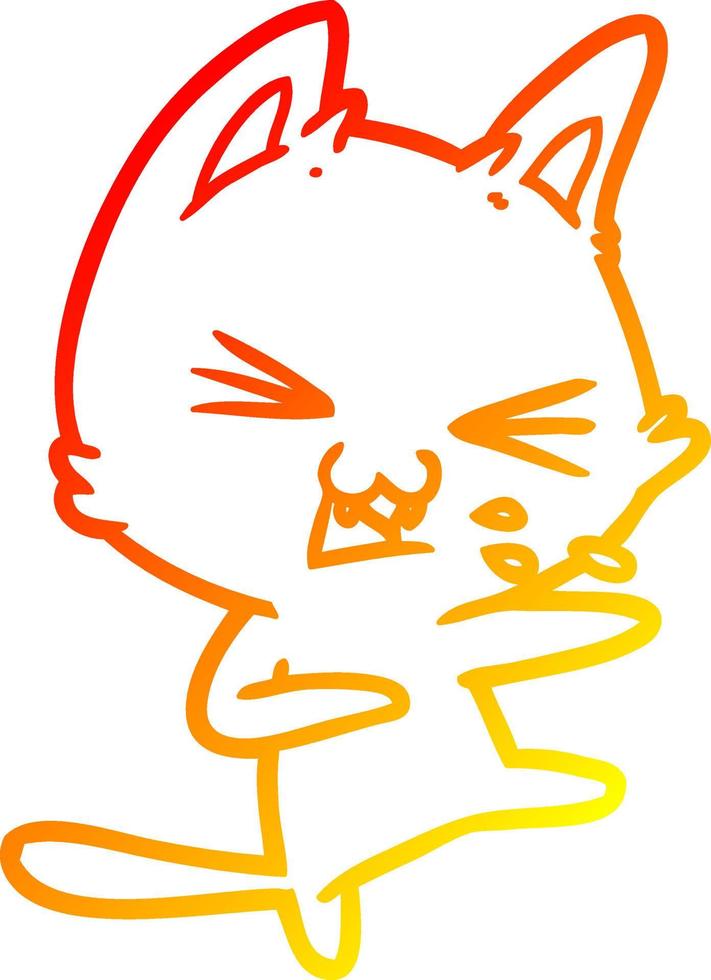 desenho de linha de gradiente quente gato de desenho animado assobiando vetor