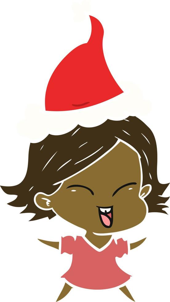 feliz ilustração de cor plana de uma garota usando chapéu de papai noel vetor