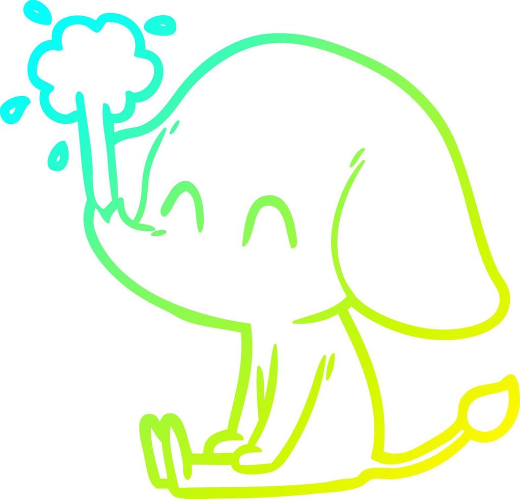 linha de gradiente frio desenhando elefante fofo de desenho animado jorrando água vetor