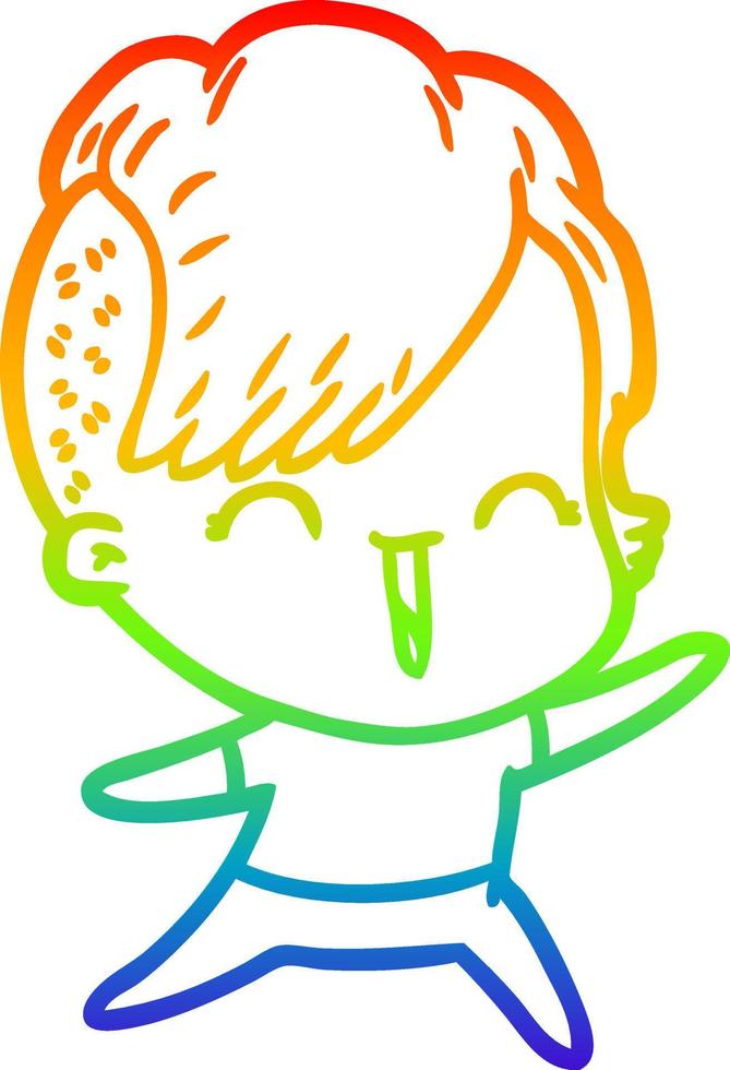 desenho de linha de gradiente de arco-íris desenho animado garota hipster feliz vetor