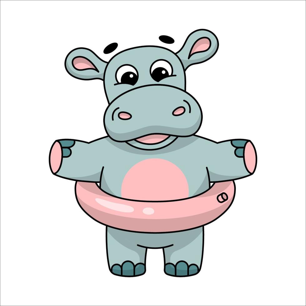 ilustração vetorial de cor de um hipopótamo fofo em um círculo de natação vetor