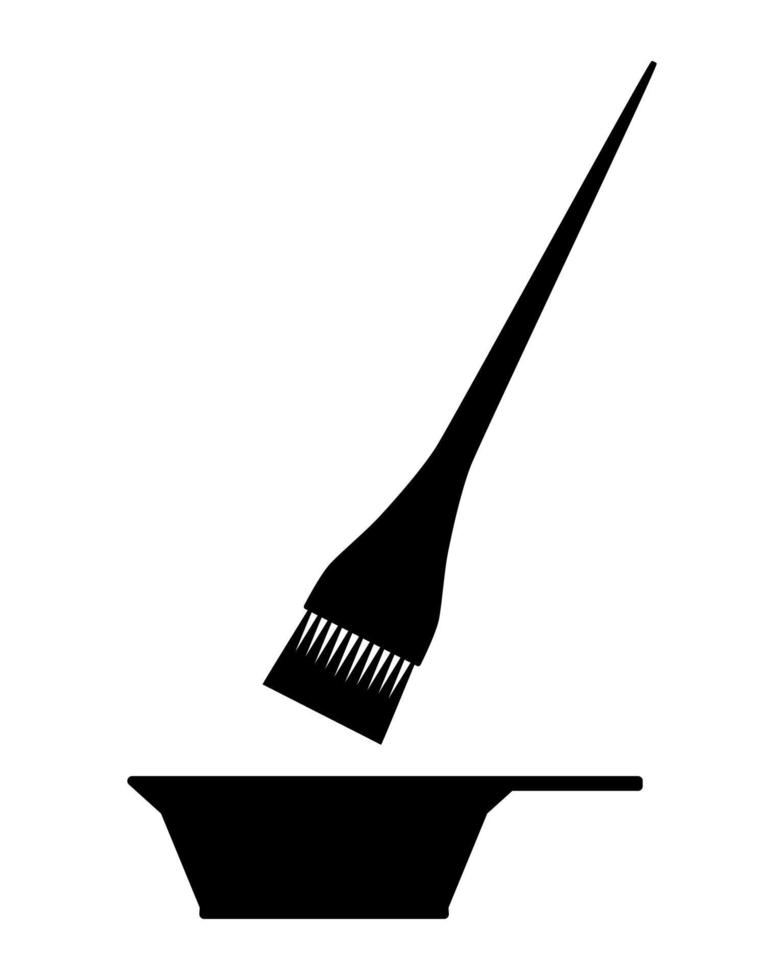 ilustração vetorial dos símbolos de um salão de cabeleireiro uma tigela para misturar tons e um pincel para colorir o cabelo em um fundo branco vetor