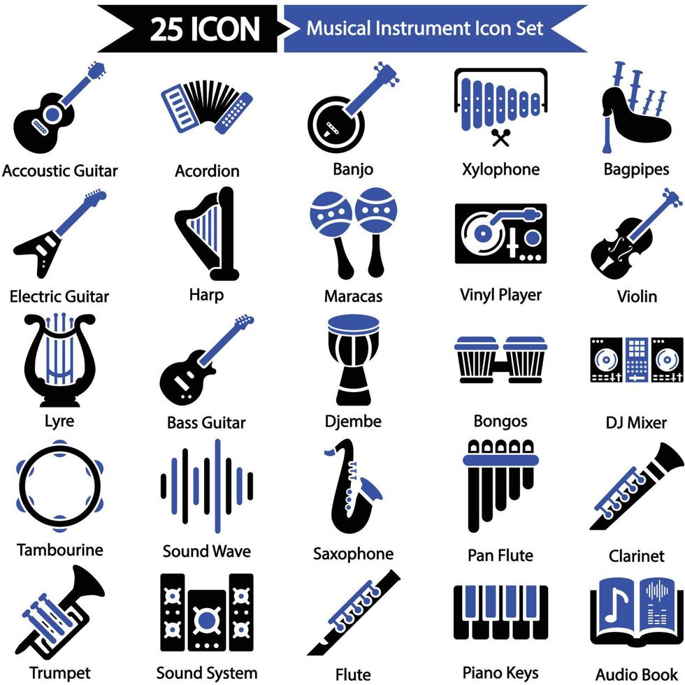 conjunto de ícones de instrumento musical vetor