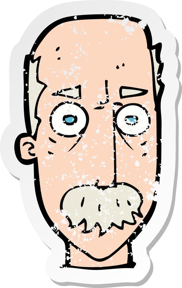 adesivo retrô angustiado de um homem de desenho animado com bigode vetor