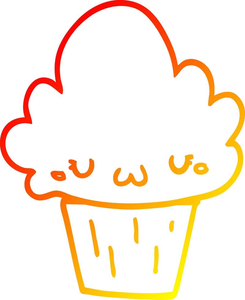 cupcake de desenho de linha de gradiente quente com rosto vetor