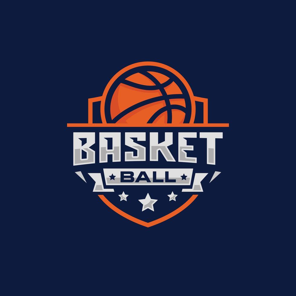 ilustração vetorial de design de logotipo de emblema de time de basquete vetor