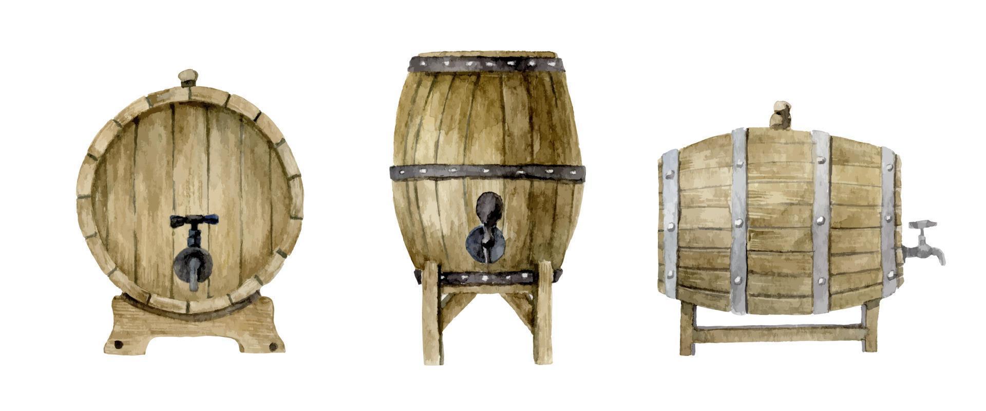 barril de cerveja de madeira aquarela vetor