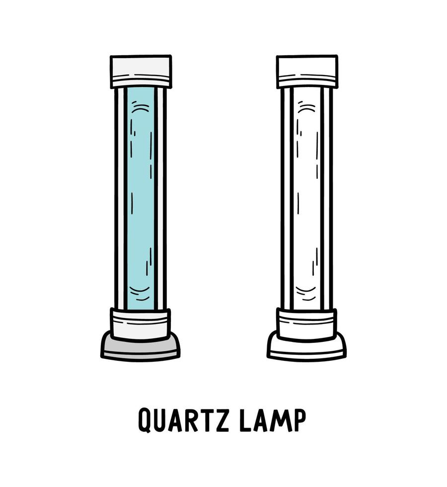 lâmpada de quartzo com radiação azul ultravioleta, ícone de lâmpada de tubo de mercúrio, ilustração linear vetorial no estilo desenhado à mão de esboço de doodle vetor