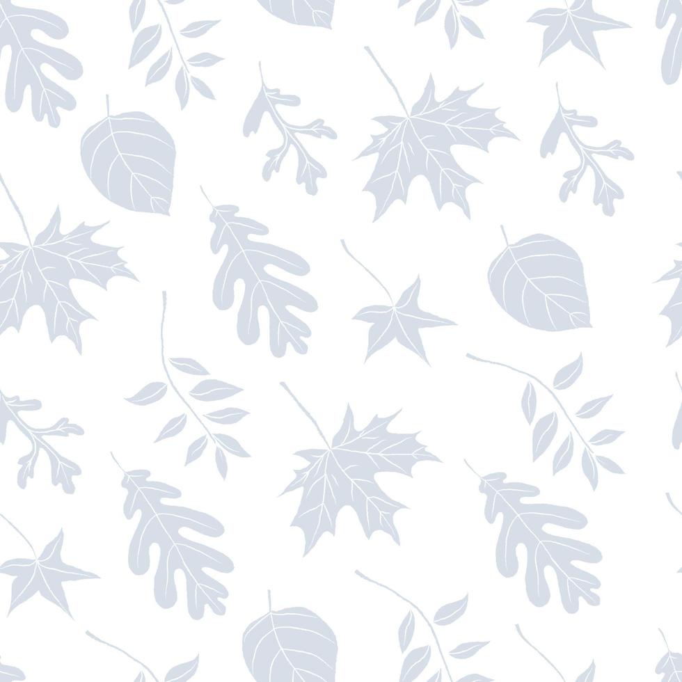 padrão sem emenda com folhas diferentes de cor azul pastel sobre fundo branco. design natural minimalista para tecido, têxtil-lar, papel de embrulho, capa vetor
