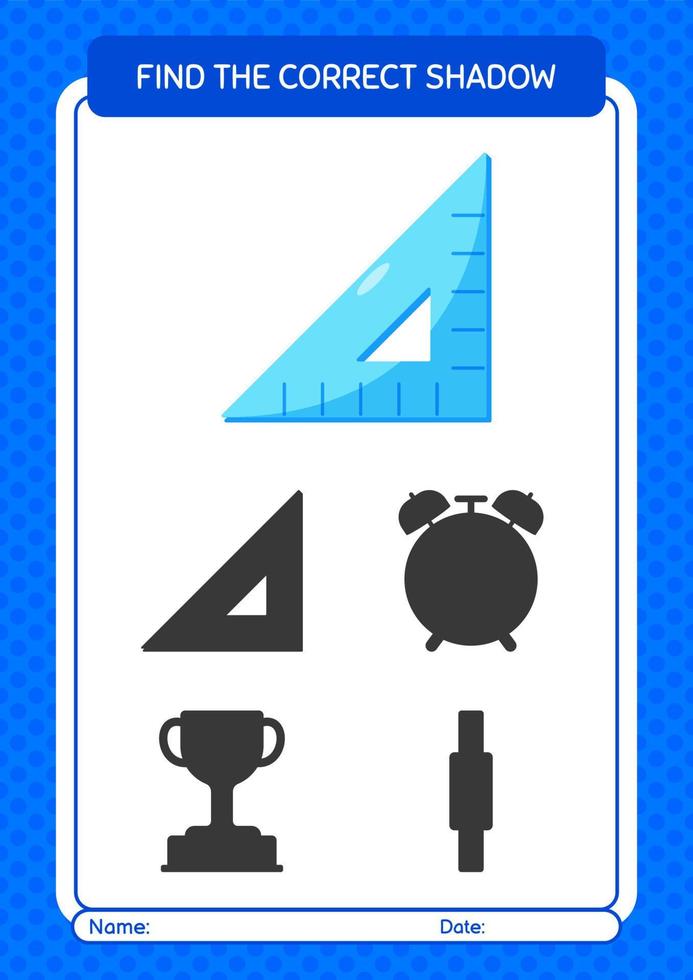 encontre o jogo de sombras correto com a régua do triângulo. planilha para crianças pré-escolares, folha de atividades para crianças vetor