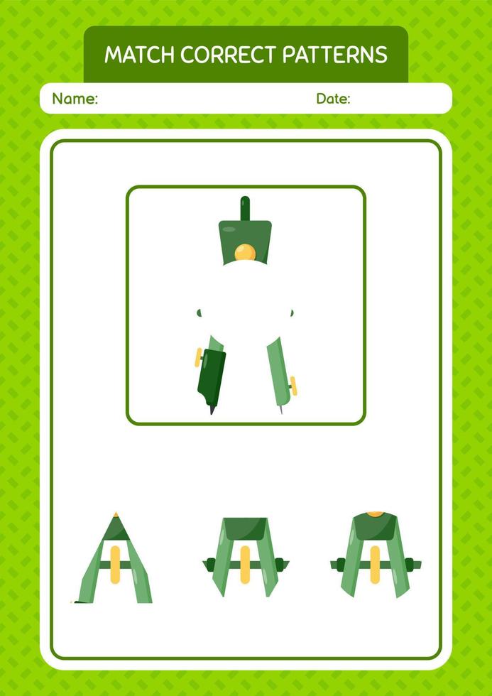 jogo padrão de correspondência com bússola de arco. planilha para crianças pré-escolares, folha de atividades para crianças vetor