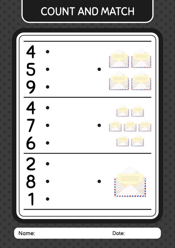 contar e combinar o jogo com correio em papel. planilha para crianças  pré-escolares, folha de atividades para crianças 10588044 Vetor no Vecteezy