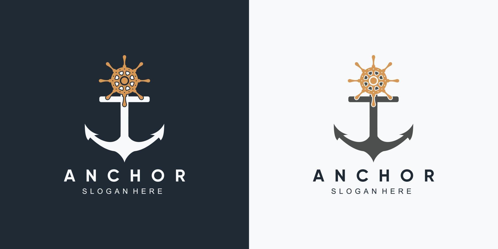 âncora marinha e modelo de design de logotipo de ícone de roda de navio com elemento criativo vetor