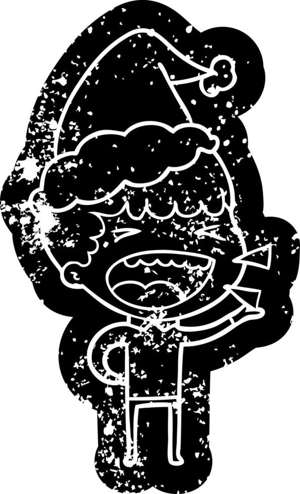 ícone angustiado dos desenhos animados de um homem rindo usando chapéu de papai noel vetor