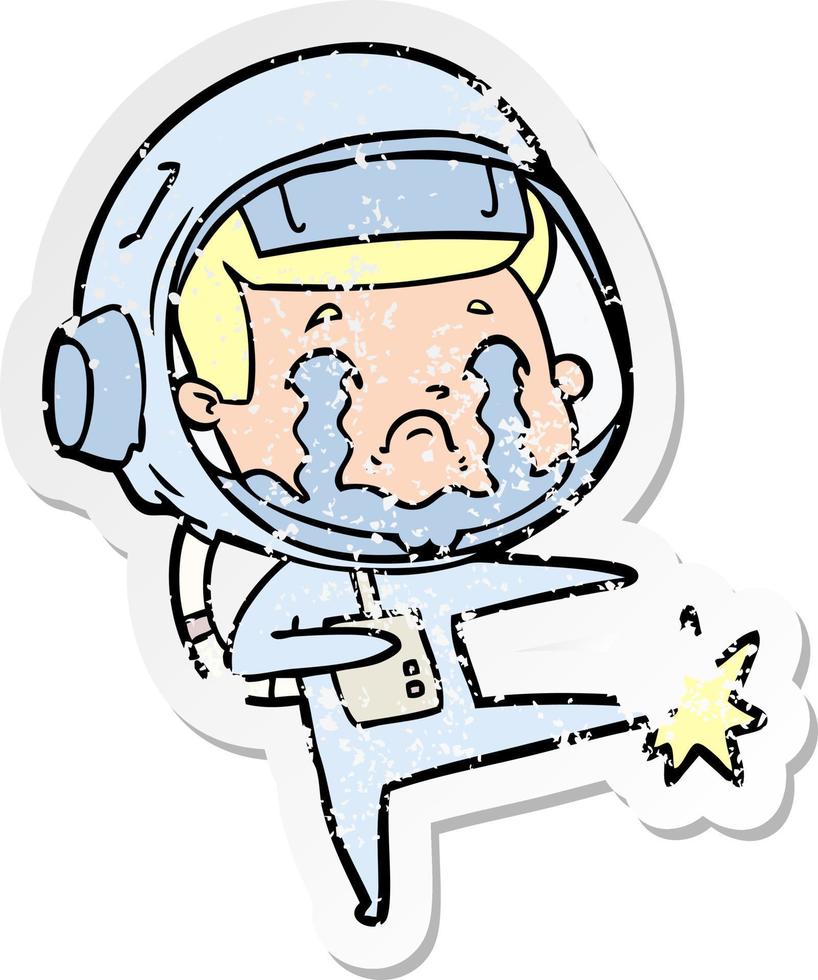 vinheta angustiada de um astronauta chorando de desenho animado vetor
