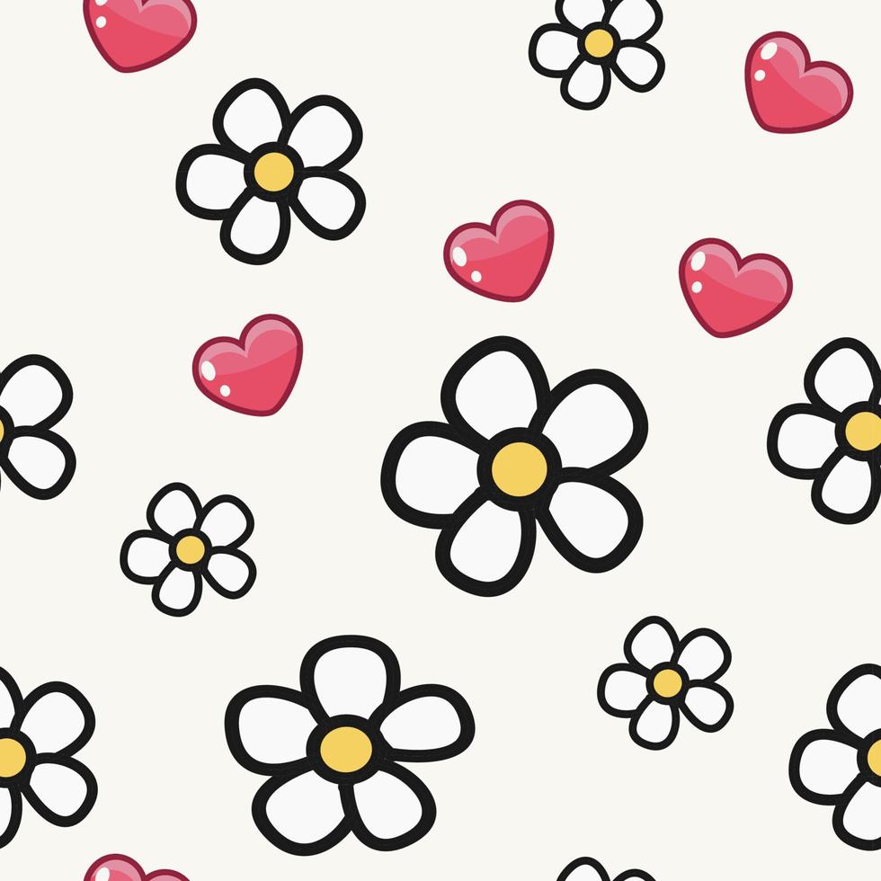 sem costura padrão em forma de corações e flores de cor em um fundo branco. com amor, dia dos namorados. ilustração vetorial vetor