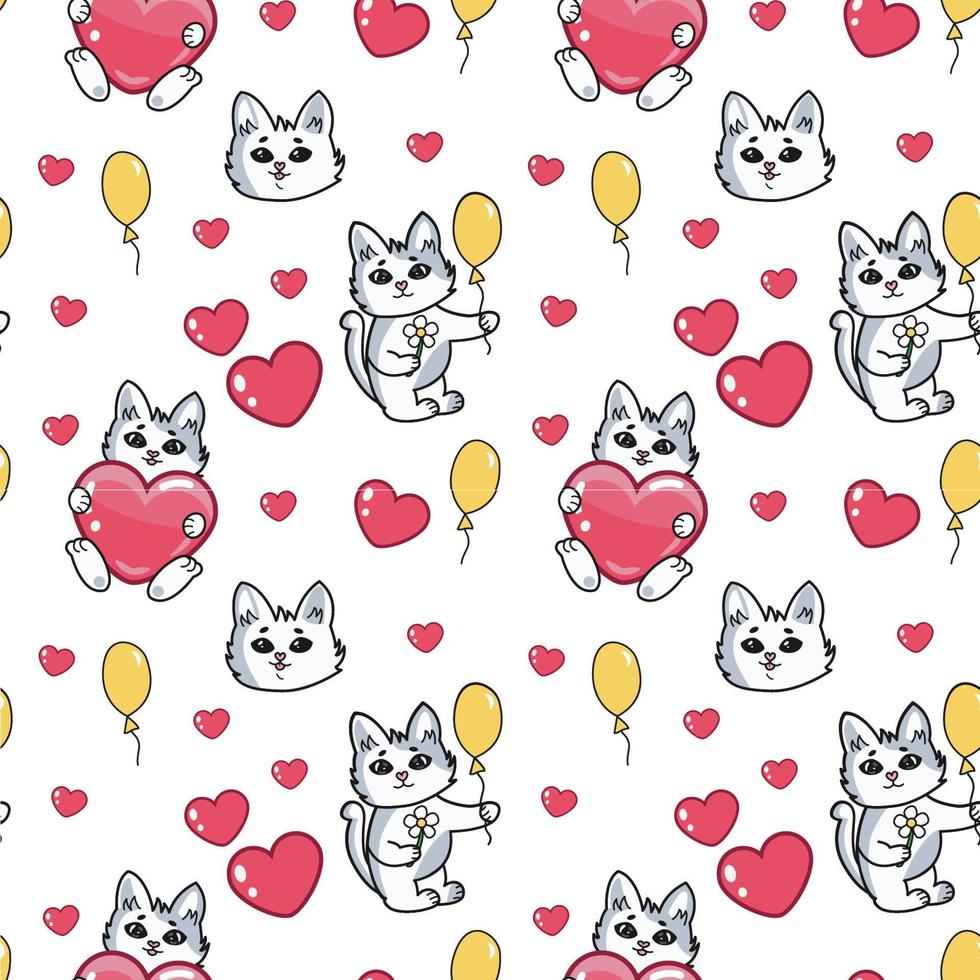 lindo padrão rosa com gatos e um coração, adequado para desenho, papel de parede, estampas, cartões postais, impressão, ilustração vetorial. vetor