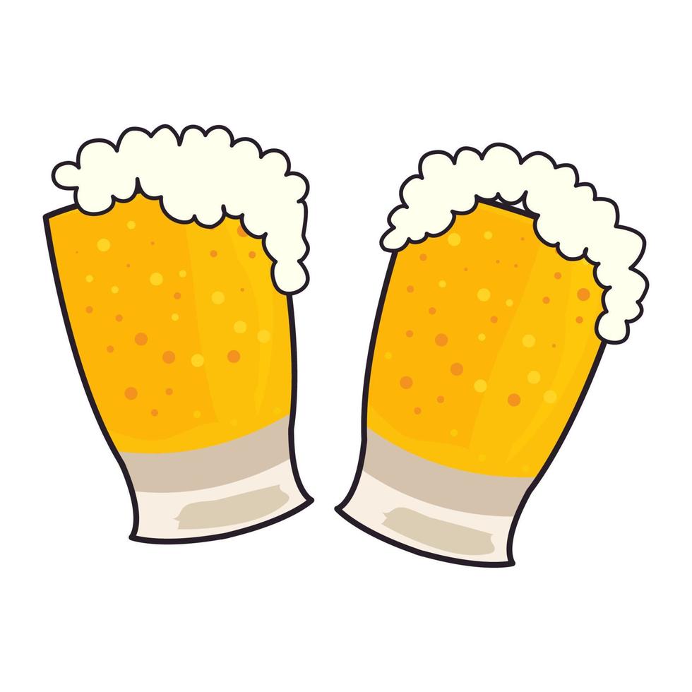 vector cartoon imagem dois copos de cerveja. isolado sobre fundo branco. cerveja com espuma e bolhas