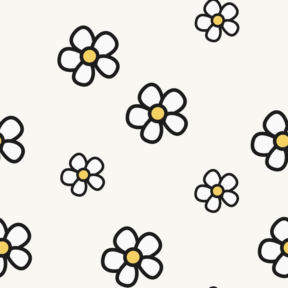 flores de camomila abstratas desenhadas à mão em um padrão sem emenda em um fundo branco. repetindo o padrão de vetor floral