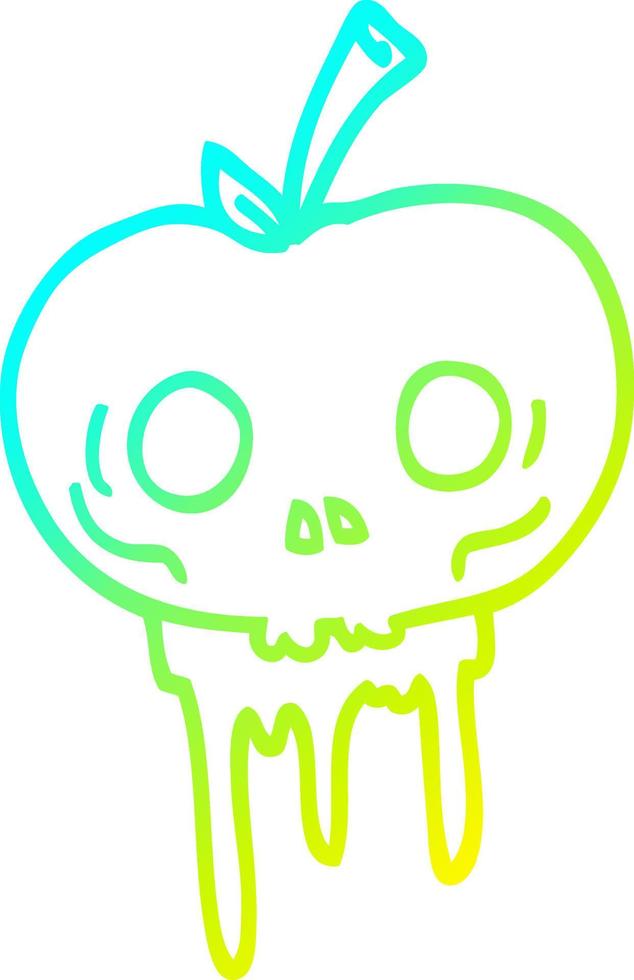 desenho de linha de gradiente frio desenho animado maçã de halloween vetor
