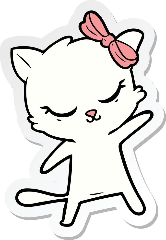 adesivo de um gato bonito dos desenhos animados com laço vetor