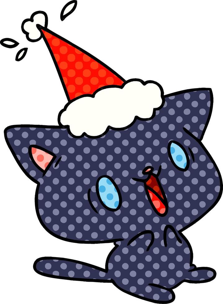 desenho de natal do gato kawaii vetor