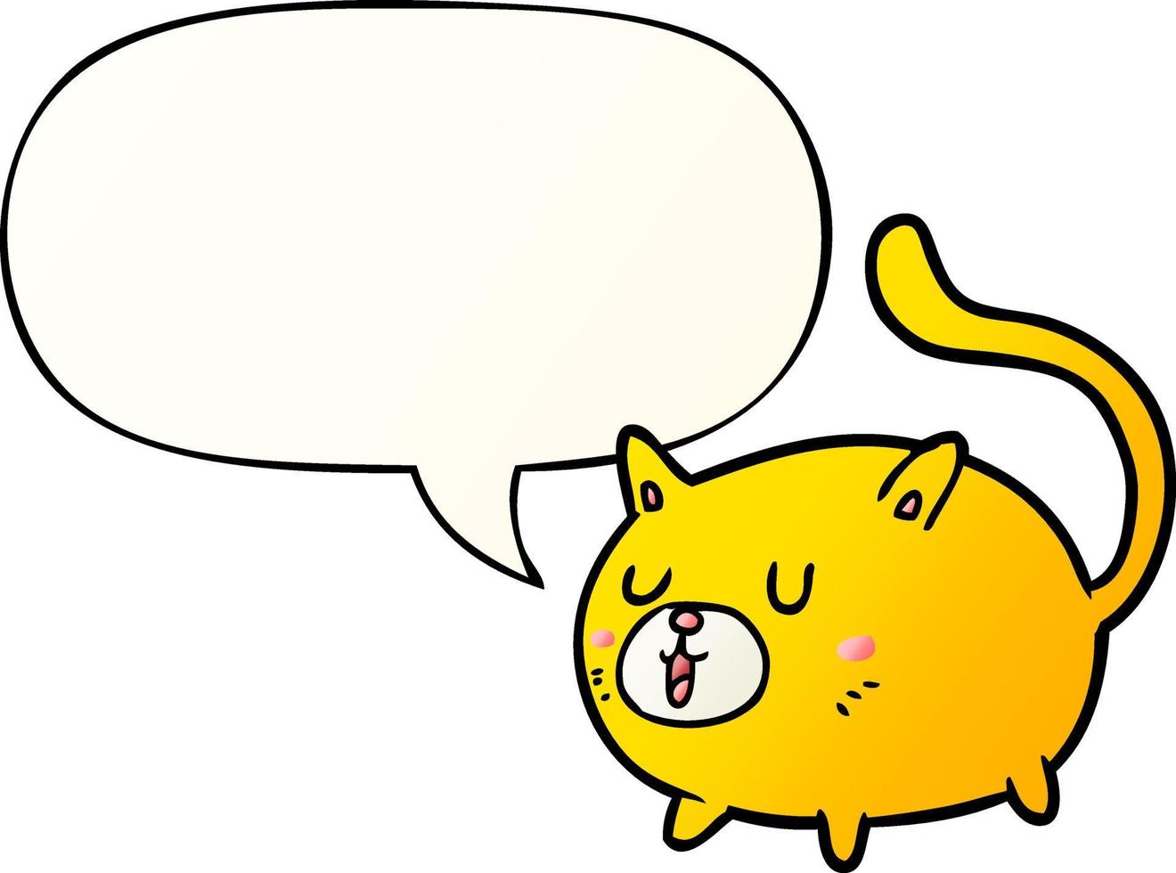 desenho animado gato feliz e bolha de fala em estilo gradiente suave vetor