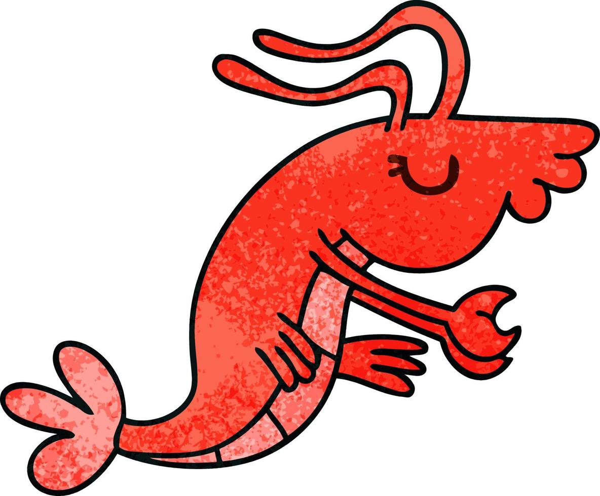 camarão feliz de desenho animado peculiar desenhado à mão vetor