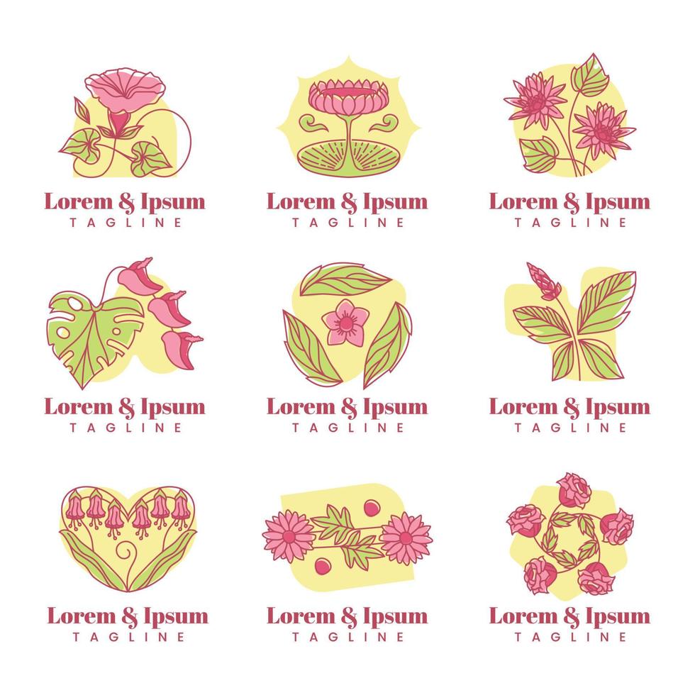 conjunto de design de logotipo de spa floral vetor