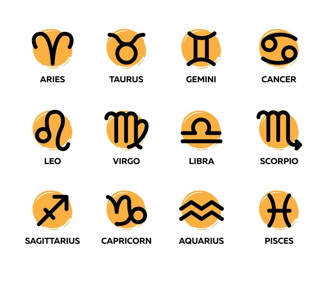 signos do zodíaco com nomes latinos. calendário astrológico, símbolos do horóscopo. conjunto de ícones vetoriais vetor