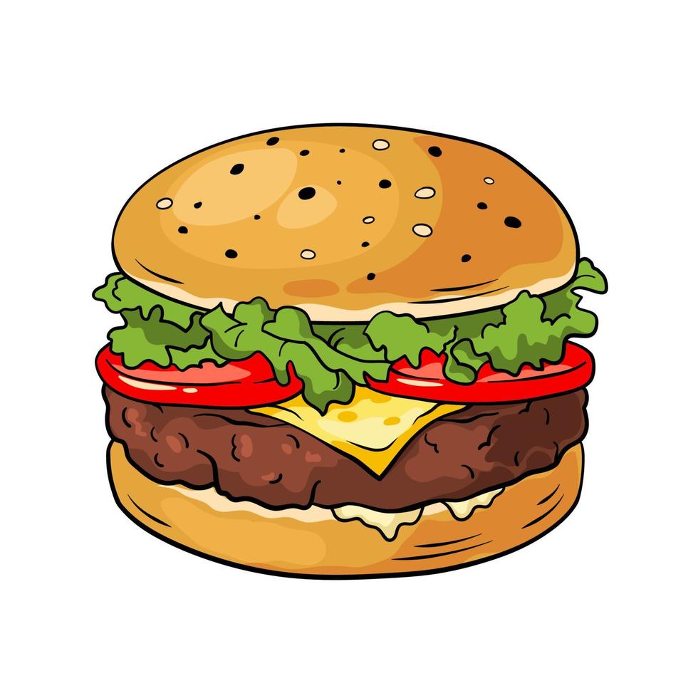 Hamburger. ilustração vetorial desenhada à mão, estilo cartoon vetor