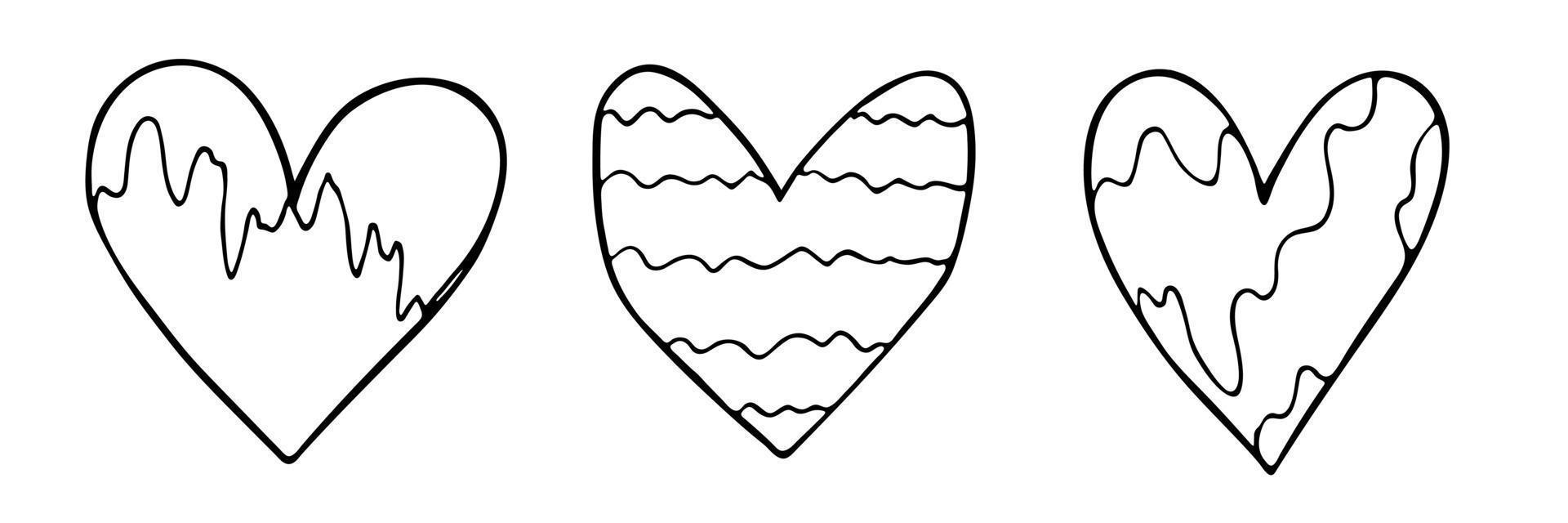 conjunto de ilustração de coração simples mão desenhada. doodle de coração de dia dos namorados fofo. vetor