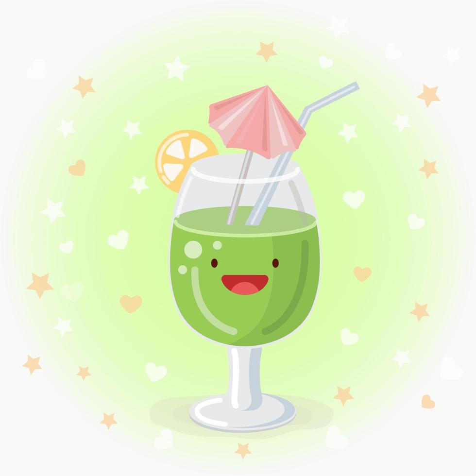 ilustração de ícone de vetor de coquetel verde bonito. logotipo de desenho de adesivo. conceito de ícone de comida. estilo de desenho plano adequado para página de destino da web, banner, adesivo, plano de fundo. coquetel kawaii.