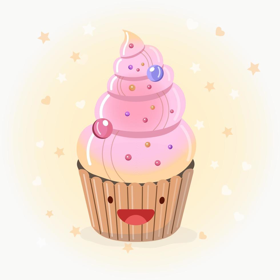 ilustração de ícone de vetor de cupcake fofo. logotipo de desenho de adesivo. conceito de ícone de comida. estilo de desenho plano adequado para página de destino da web, banner, adesivo, plano de fundo. bolinho kawaii.